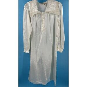 Delicates Nightgown L Ivory Satin Floral Embroidery Vintage Feminine long sleeve